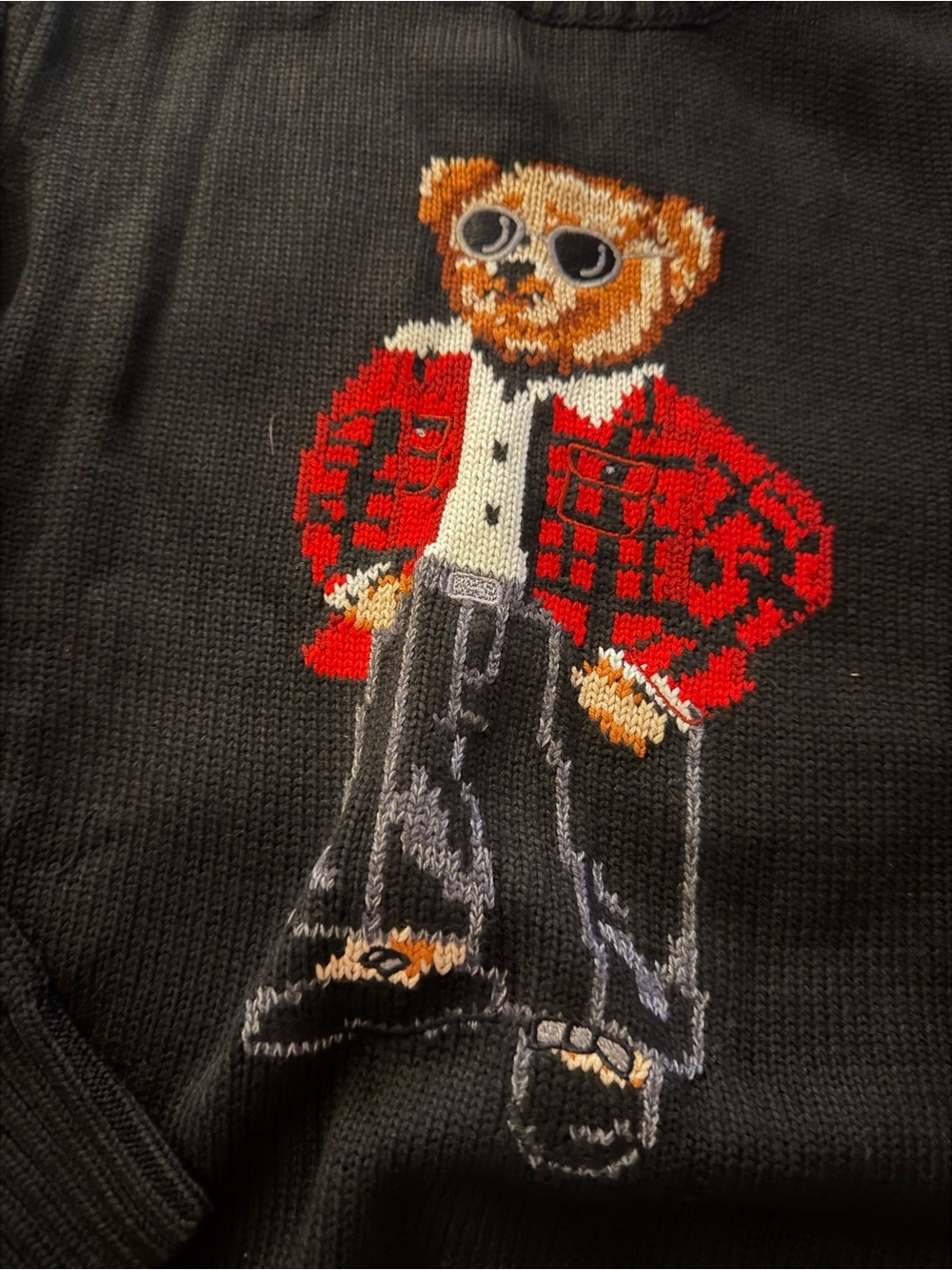 Polo by Ralph Lauren Black Crewneck Sweater with Red Bear Motif - Picture 4 of 5